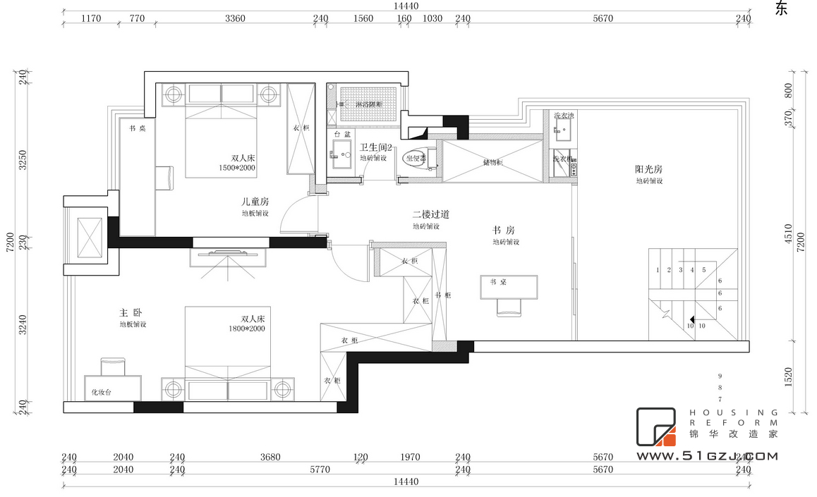 香溢紫郡舊房改造-150平米-簡美裝修-三室兩廳-簡美