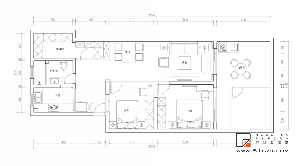 溪北新村老房装修-90平米-新中式装修-两室两厅-新中式