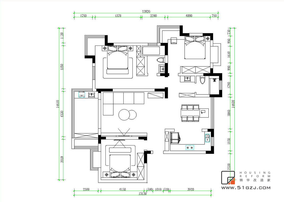 蔚蓝都市花园老房翻新-130平米-现代简约装修-三室两厅-现代简约