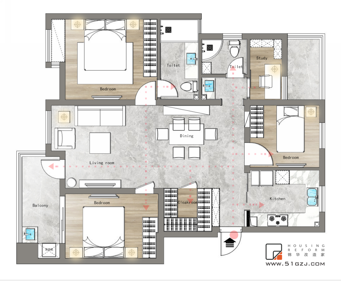 紫金铭苑老房翻新-125平米-现代简约装修-两室两厅-现代简约