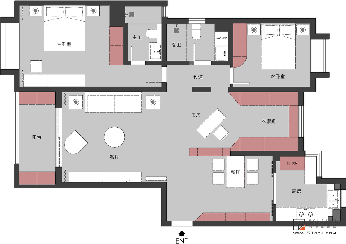 金鼎湾国际二手房翻新-140㎡-现代简约装修-三室一厅-现代简约